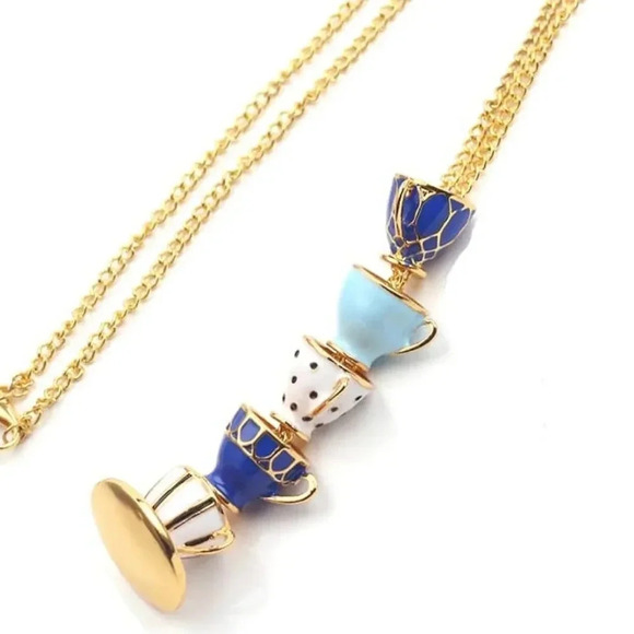 Alice In Wonderland Teacup Gold Necklace - Picture 1 of 5